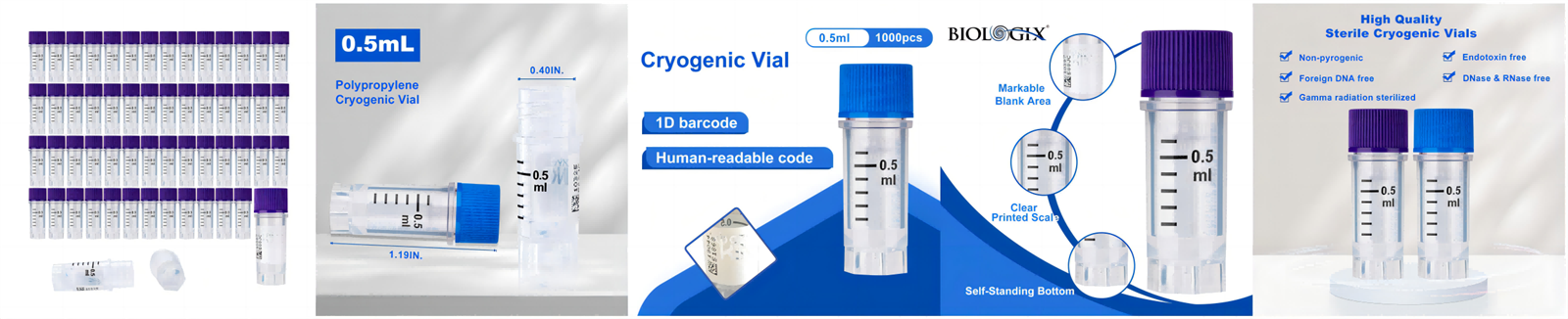 Cryogenic Vials with Side Bardcode-0.5 ml, External Thread, Cryogenic Vials with Side Bardcode-0.5 ml, External Thread,