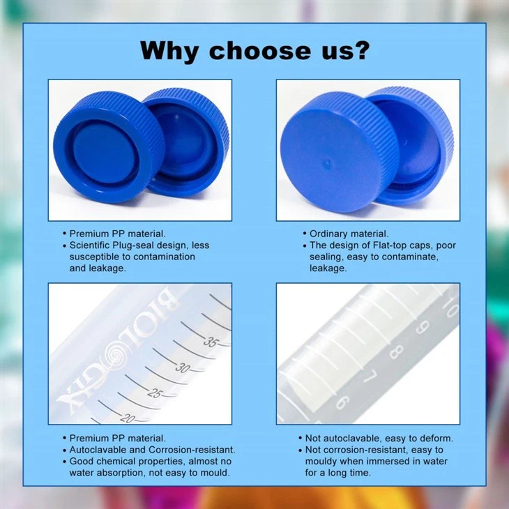 50ml Flat Top Cap Centrifuge Tubes Sterile Conical Bottom