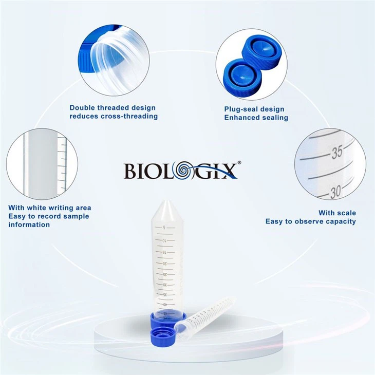 50ml Flat Top Centrifuge Tubes Conical Bottom Non-Sterile Autocalvable Graduation Writing Area